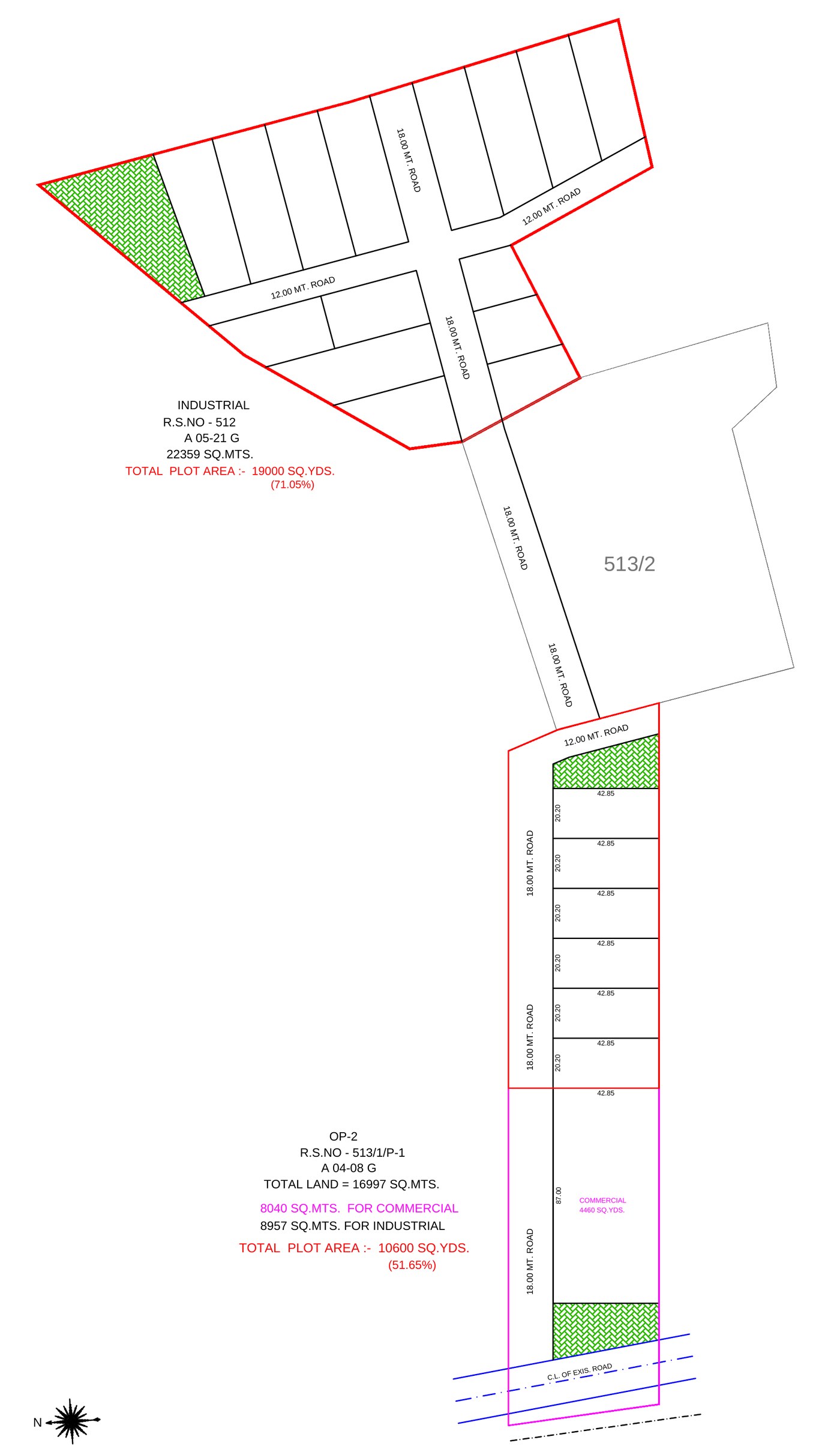 Master layout plan of Sector 1 (R.S. 512) and Sector 2 (R.S. 513/1/P-1)